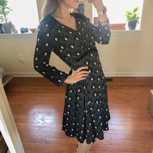 Prada V Neck Long Sleeve Floral A-Line Mini Dress